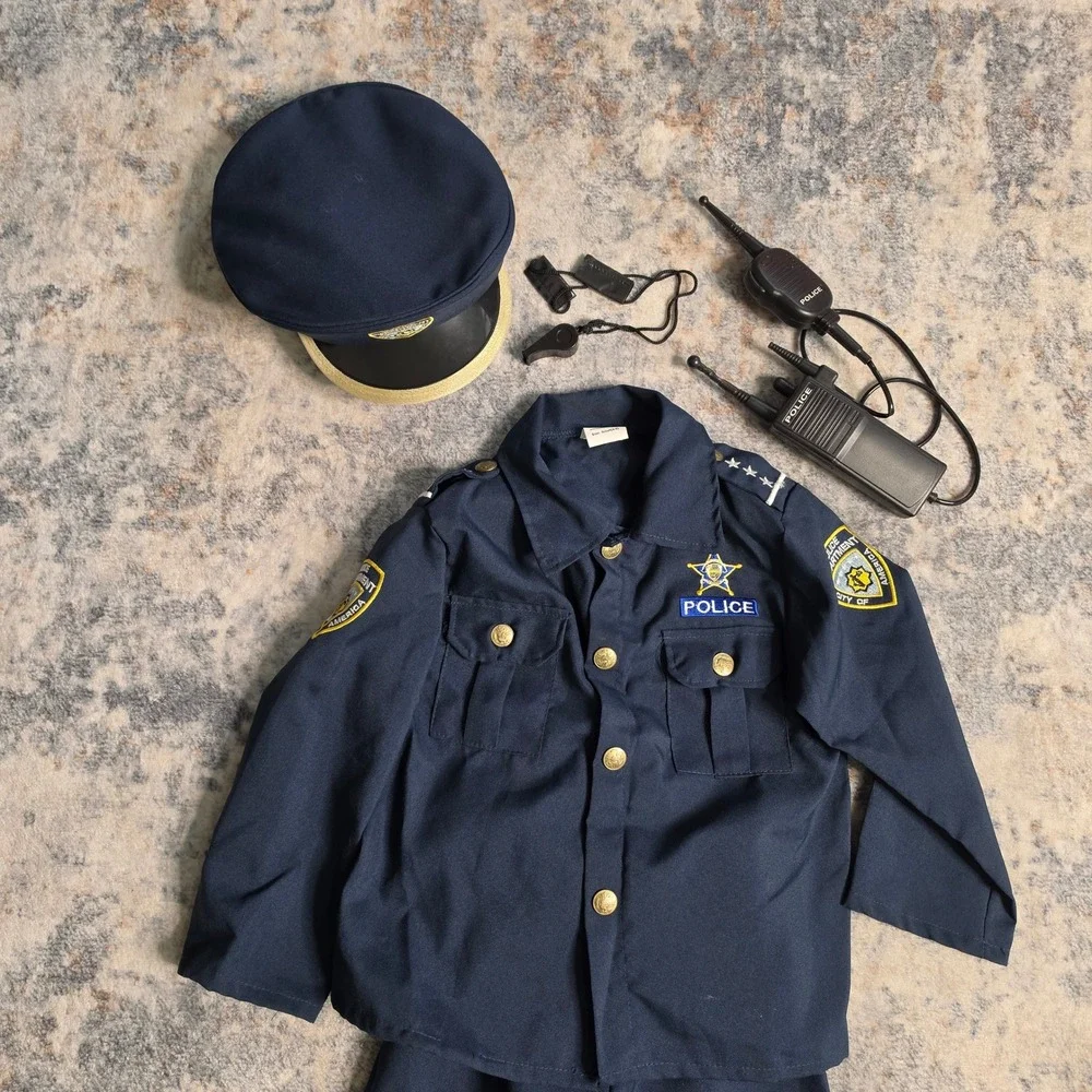 Dress Up America Costume Kids Small 4-6 Navy Police Officer Uniform Set Toy Gear
